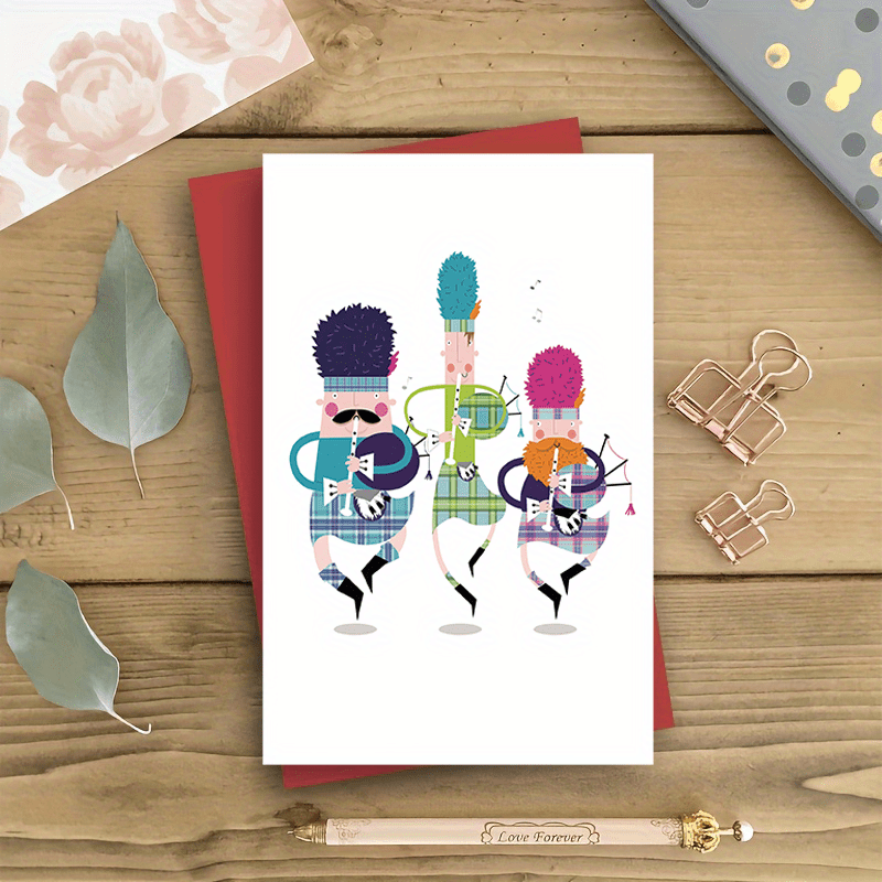TEMU Birthday Card – Illustration Of Men Playing In Attire, Perfect Gift For , Unique Musical Theme Greeting Card, Birthday Greeting Card |