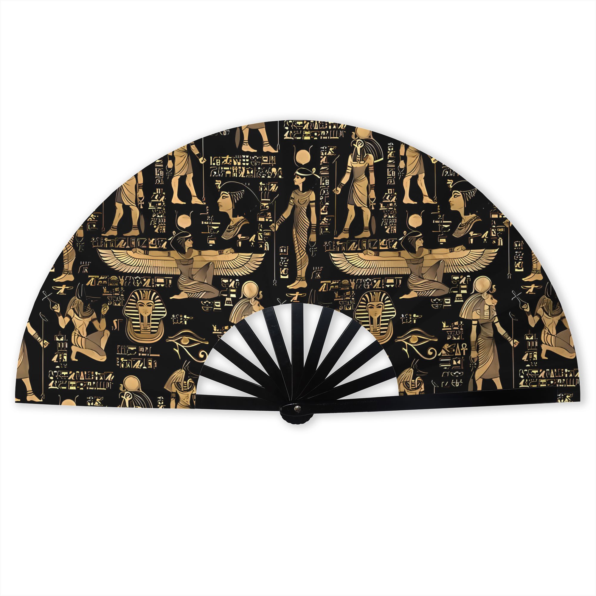 TEMU Fashion Folding Fan, Ancient Egyptian Hieroglyphic Design, Unisex, 28cm X 54cm And 35cm X 65cm Sizes