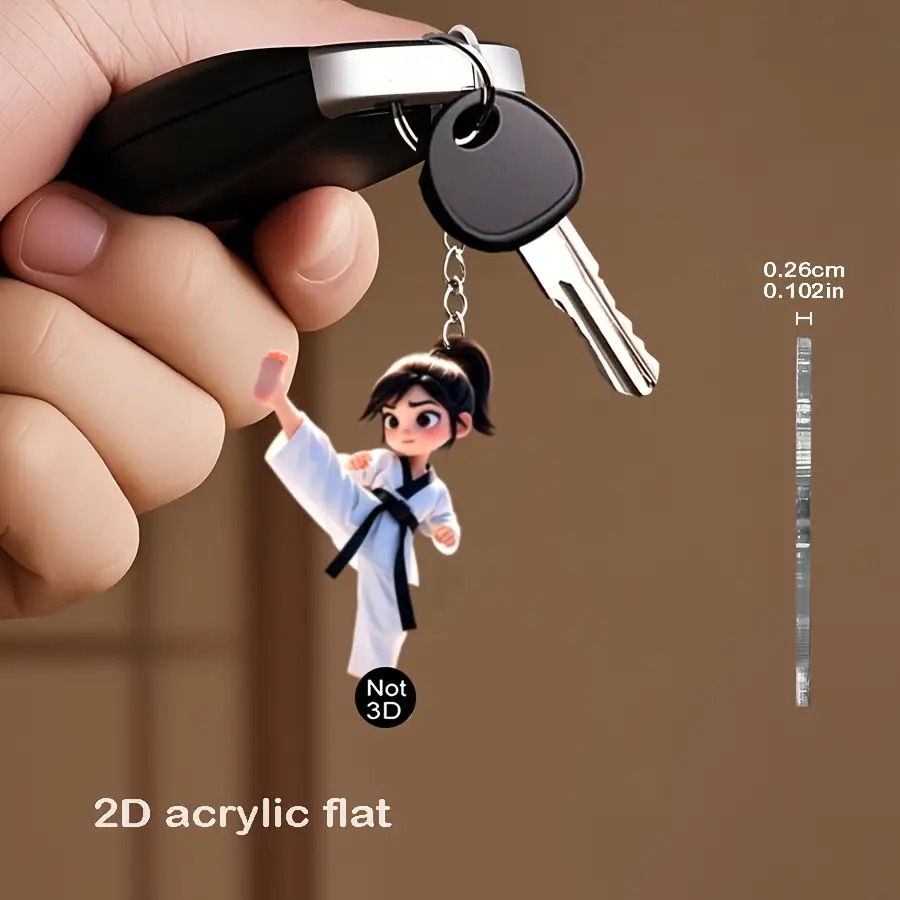 TEMU 2d Flat - 2d Plane - 2d Plane, 1 Cool Taekwondo Keychain, Cartoon Acrylic Taekwondo Sports Pendant, Suitable For Backpacks, Mobile Phone