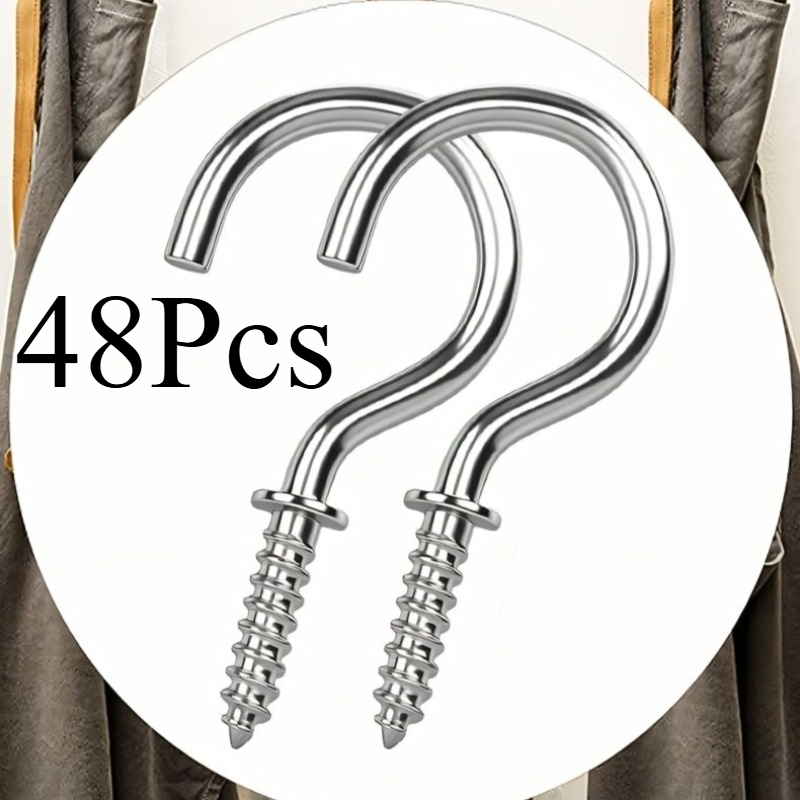 TEMU 48pcs Heavy-duty Stainless Steel Spiral Hook - , Multifunctional Plant Hanger (with Storage Space); Suitable For Kitchens, Bathrooms, Bedrooms,