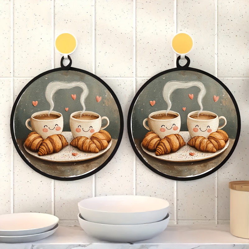 TEMU 2 pezzi Tappetini da Cucina Rotondi, Stampa Piatta 2D, 8x8 Pollici Tappetini per Pentole in Poliestere Riutilizzabili, Design Elegante, Lavabili