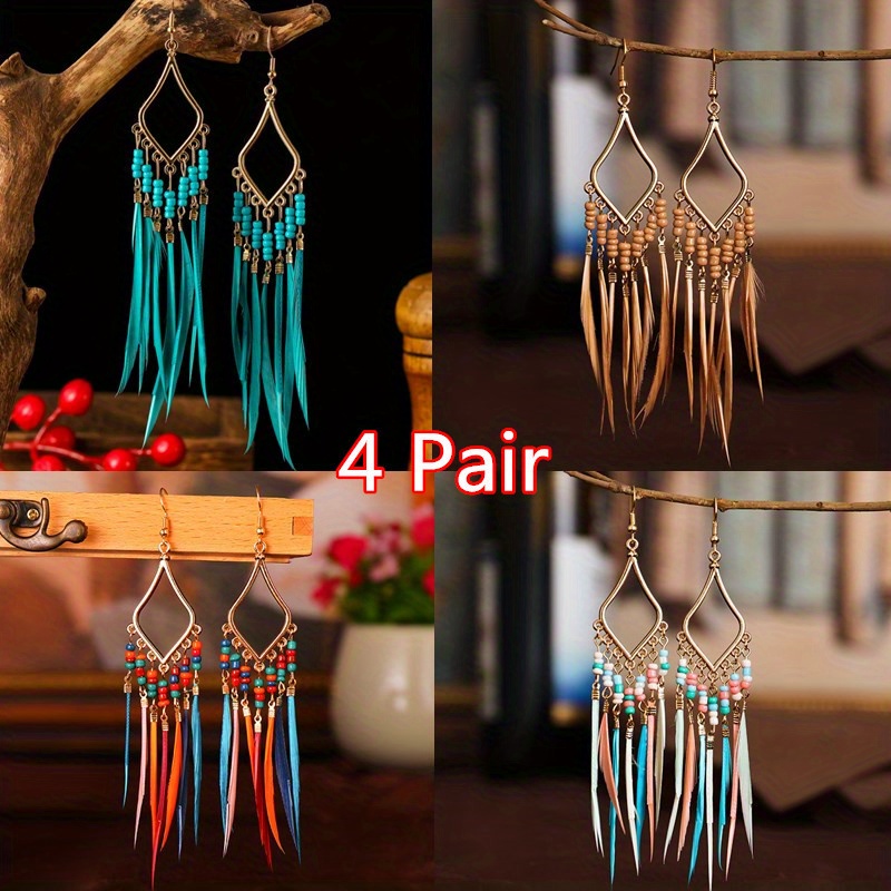 TEMU Long Earrings Ethnic Retro For Men And Women, Featuring A Bohemian Style With Colors, Jewelry, As Well As For Christmas, Valentine's Day