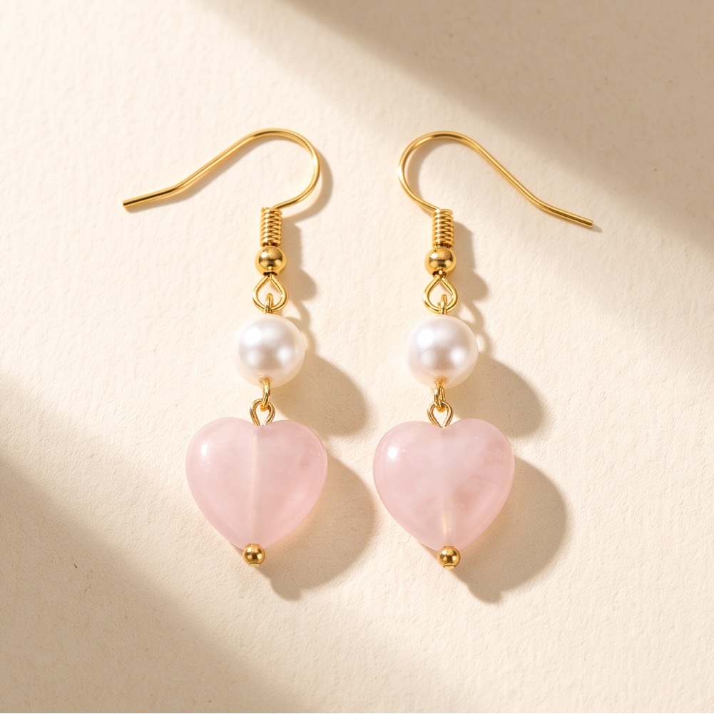 TEMU Natural Stone Quartz Heart Earrings Women's Earrings Best Gift Bohemian Retro Style Jewelry Valentine's Day Gift