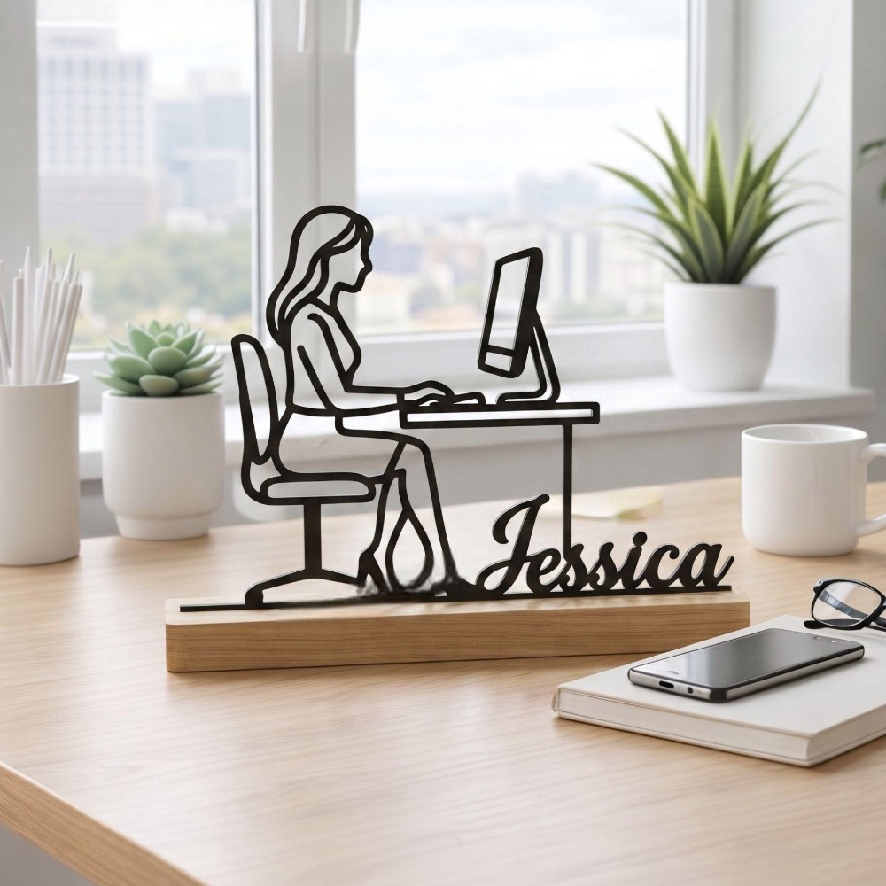 TEMU [decorative Signs??plaques] 1pc Personalized Metal Desktop Ornament Custom Name Desk Decor With Wooden Base Minimalist Office Table Sign Unique