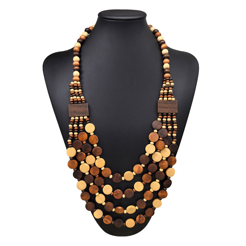 Women's Multi-Strand Wooden Bead Statement Necklace