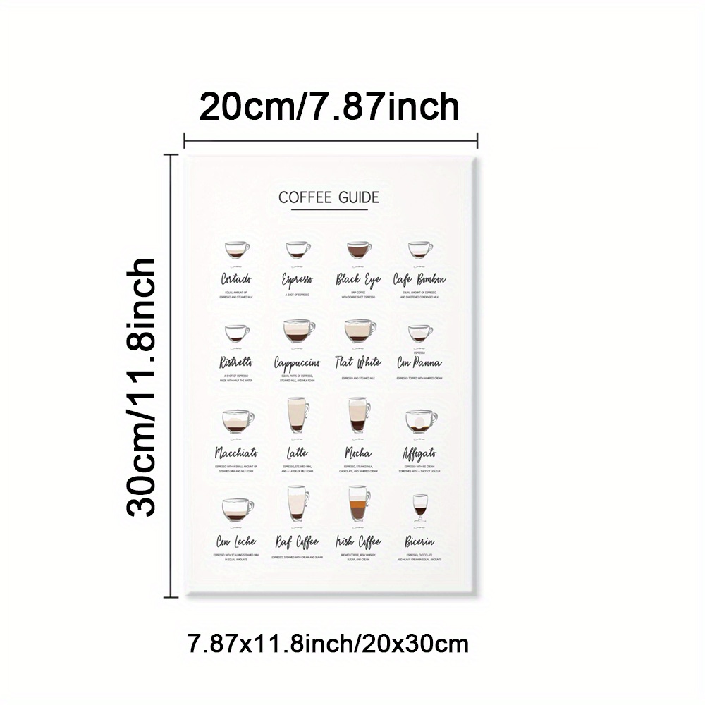 TEMU 1pc Framed Coffee Guide Poster - Minimalist Modern Art Deco Vertical Wall Art With 16 Coffee Drinks, Canvas Print For Living Room, Bedroom, Cafe