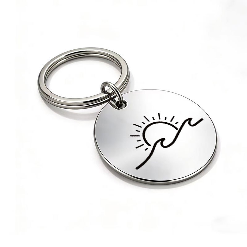 TEMU 1pc Llavero Minimalista de Metal con Grabado Láser de Ola al , Anilla de Metal, Portallaves para Amantes de y los Viajes, Regalo Artístico de