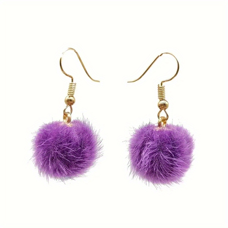 TEMU pendientes con gancho de oreja con pompon, pendientes de moda, , felpa, otoño, invierno, colores de caramelo fáciles, joyería para mujer,