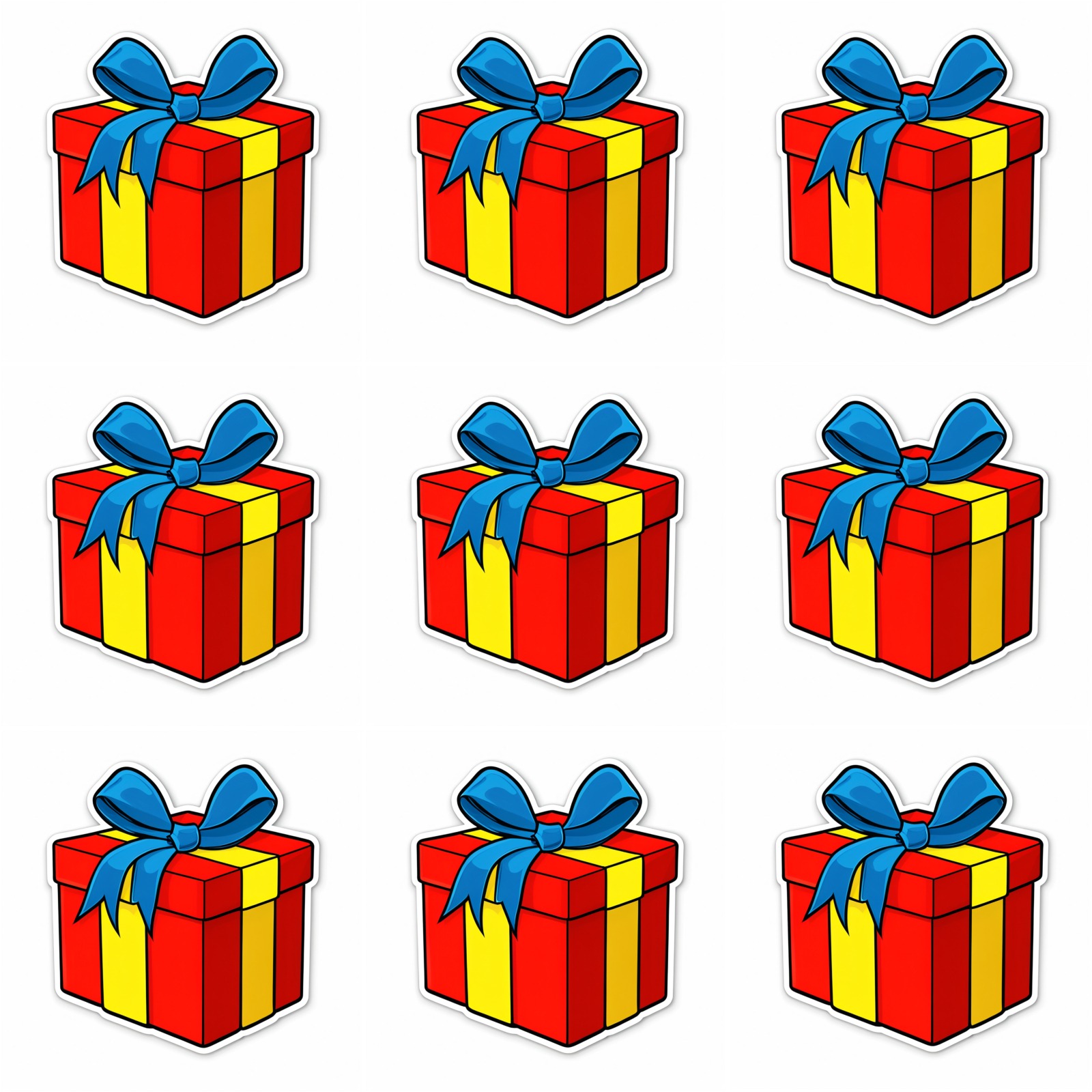 TEMU 1 Set mit 9 Wärmeübertragungspatches, mit roten und gelben Geschenkboxen mit blauem Band. Diese benutzerfreundlichen Designs eignen sich für
