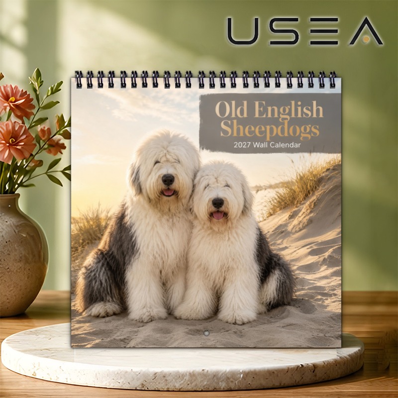 TEMU Hanging Wall Calendar, Old English Sheepdogs Wall Calendar, Square Monthly Planner With Twin Wire Spiral Binding, Aesthetic Wall Decor, Seasonal
