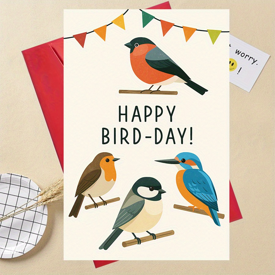 TEMU A Cute Bird-themed Birthday Card Perfect For And Bird Fans, Ideal For Conveying Wishes On Birthdays And Special Occasions