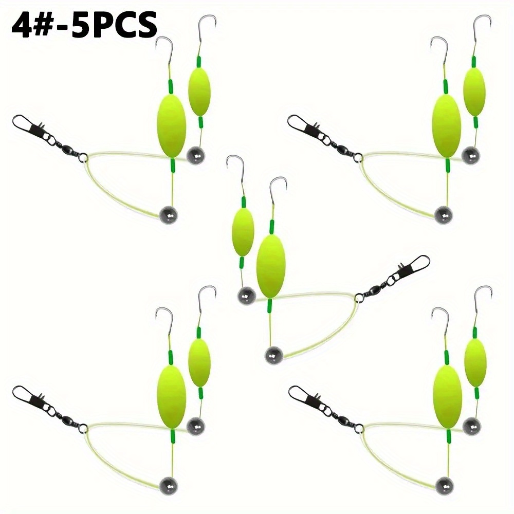 TEMU Ensemble de 5 pièces de dispositif à double hameçon arrière-inférieur, ensemble de pêche européen à flottant double haricot flottant hors-sol,