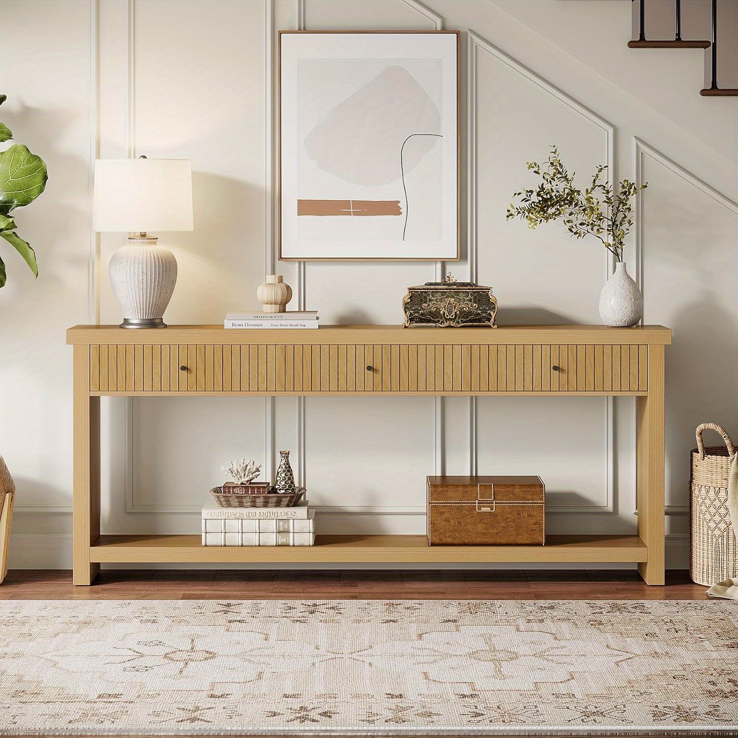 Mesa Console Farmhouse em Carvalho 70,9 polegadas