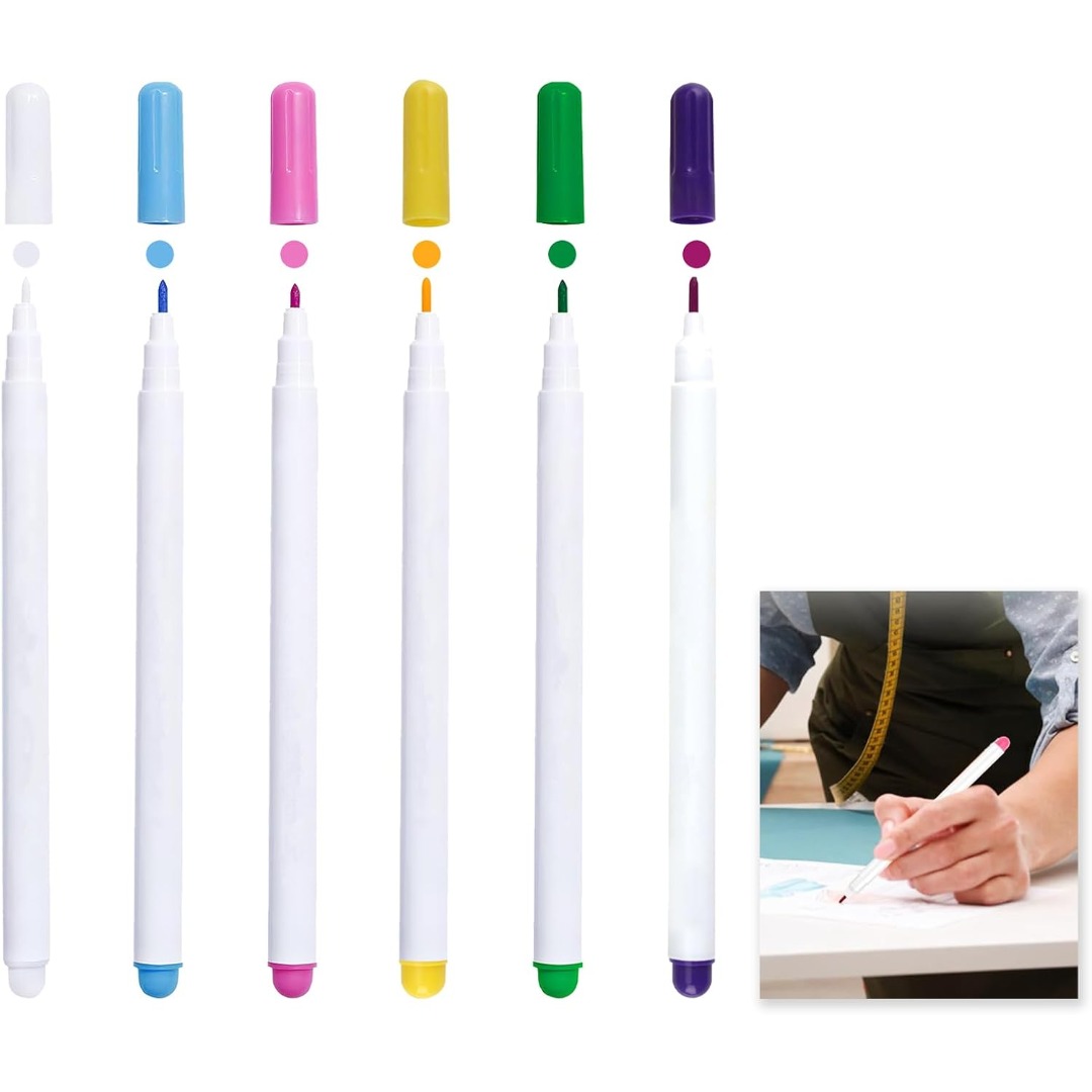 TEMU 6 Water-soluble Fabric Markers With Erasable Ink, Suitable For Sewing And Fabric Marking, 6 Colors, For Use In Quilting, Cutting, And Leather