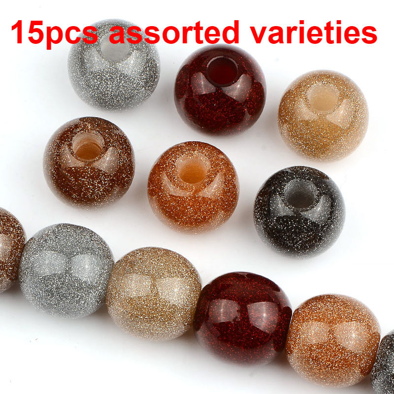 TEMU 15pcs 1.9cm Perles Acryliques Rondes Brillantes à Grand Trou Couleurs Aléatoires | Pour la Fabrication de Bijoux, Perles de Bracelets &
