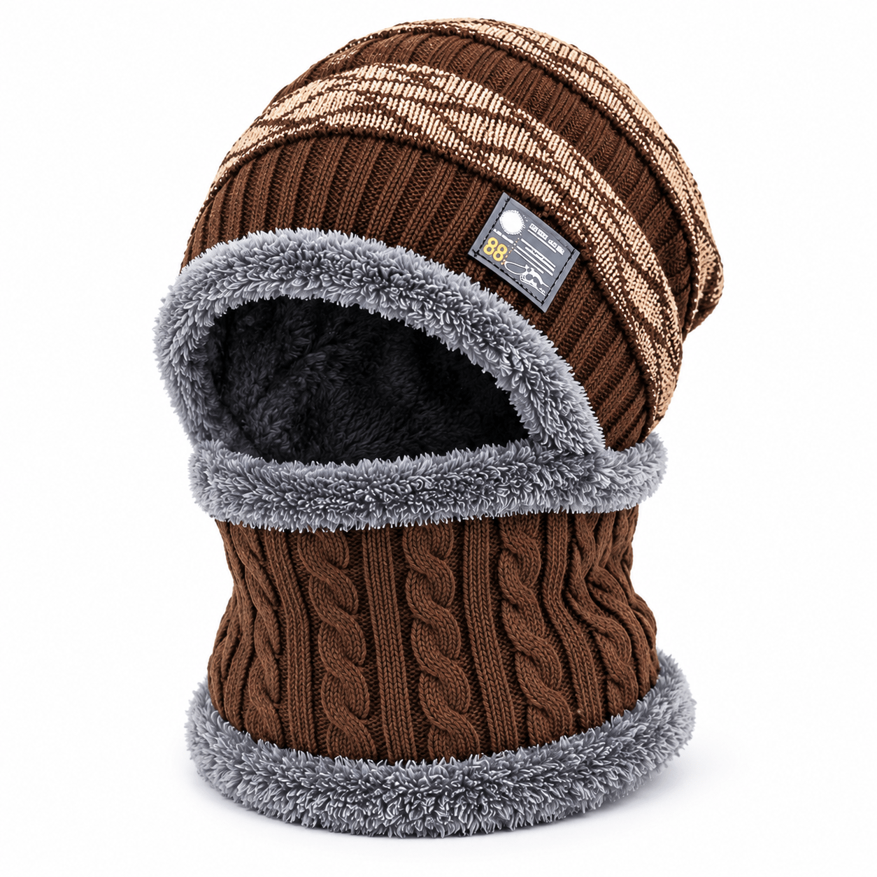 TEMU Ensemble unisexe d'hiver 2 pièces (1 bonnet et 1 écharpe) pour la protection contre , bonnet épais doublé en avec couvre-oreilles, casquette