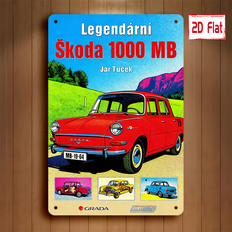 TEMU 2d Flat, 1pc 2d/flat, 1pc, Vintage Škoda 1000 Mb Car Pattern, 20x30cm Outdoor Sign, Wall Decor Plaque, Ideal For Study Rooms, Garages, Etc.,