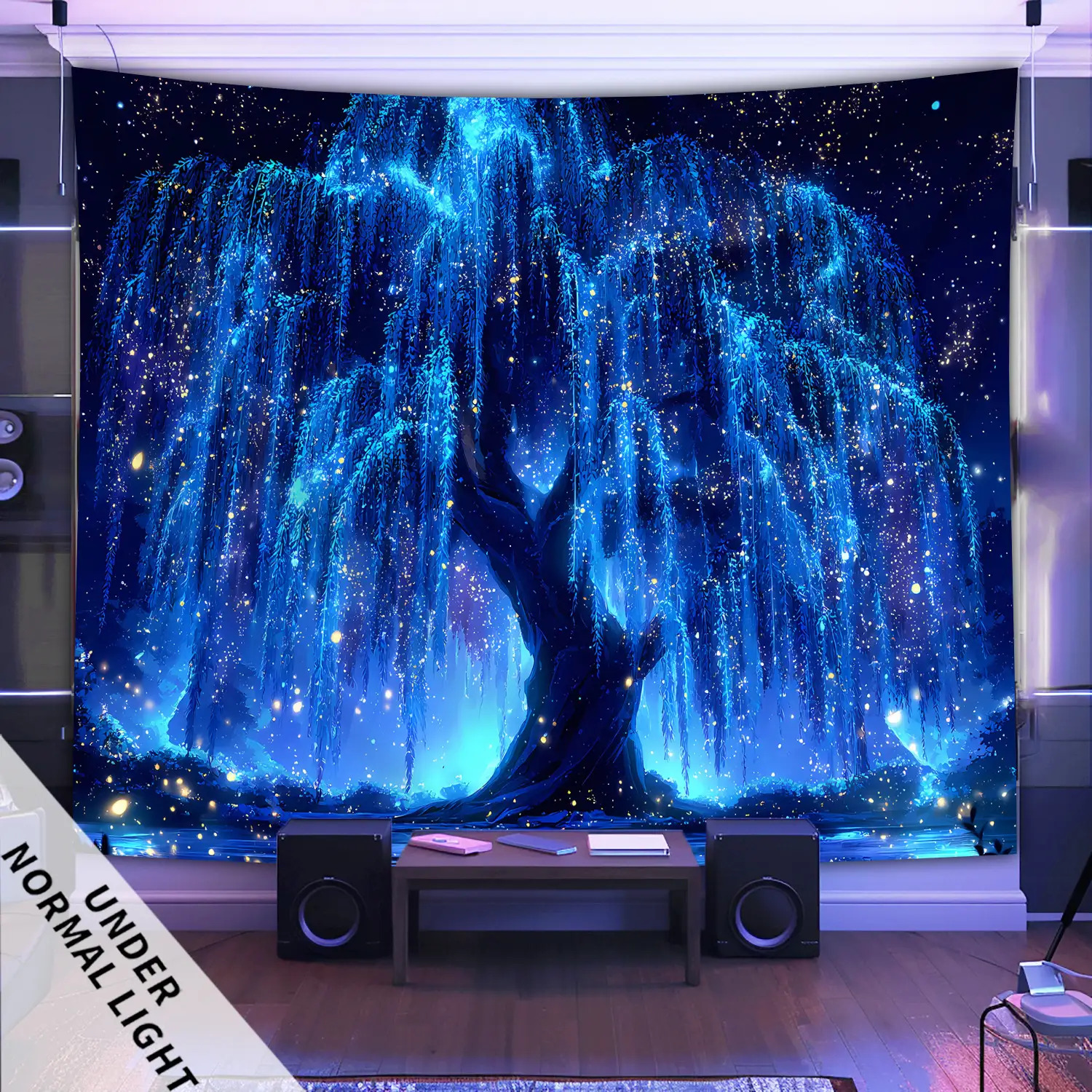 Starry Sky Tree Of Life Fluorescent Tapestry For Bedroom Wall Art_voghion.com