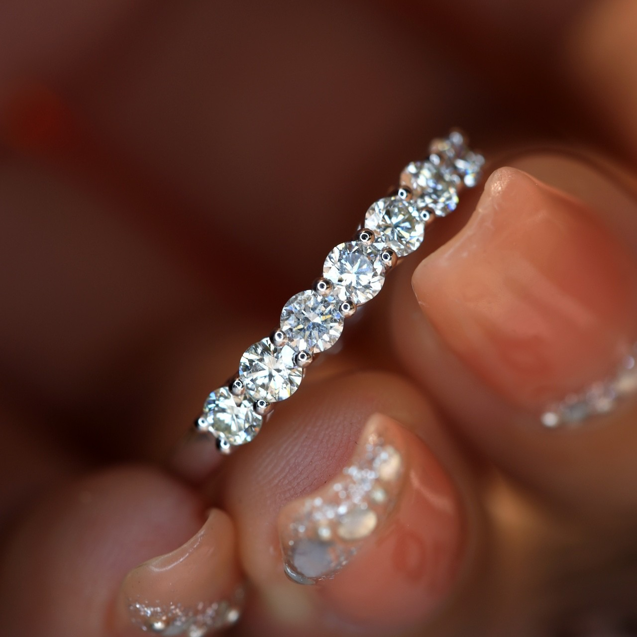 Unisex 0.7 Carat Moissanite Seven-Stone Ring, Elegant
