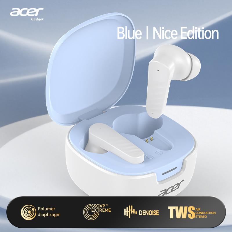 Acer Wireless Earphones In-ear Bluetooth 5.4 Low-latency 3d Surround Sound Effect Type-c Charging Case 20-hour Long Call Noise Isolation Stylish Lightweight Touch Control