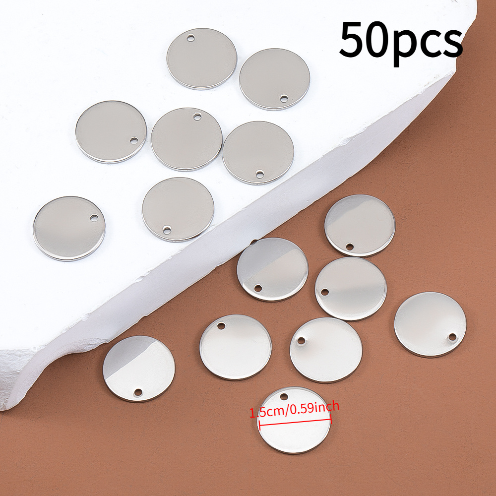 Image of 2d Flat - 50pcs Small Round Stainless Steel Flat Blank Stamping Tag Pendants Mini Discs For Bracelet Earring Necklace Chain Charms Jewelry Making Number Alphabet Stamping