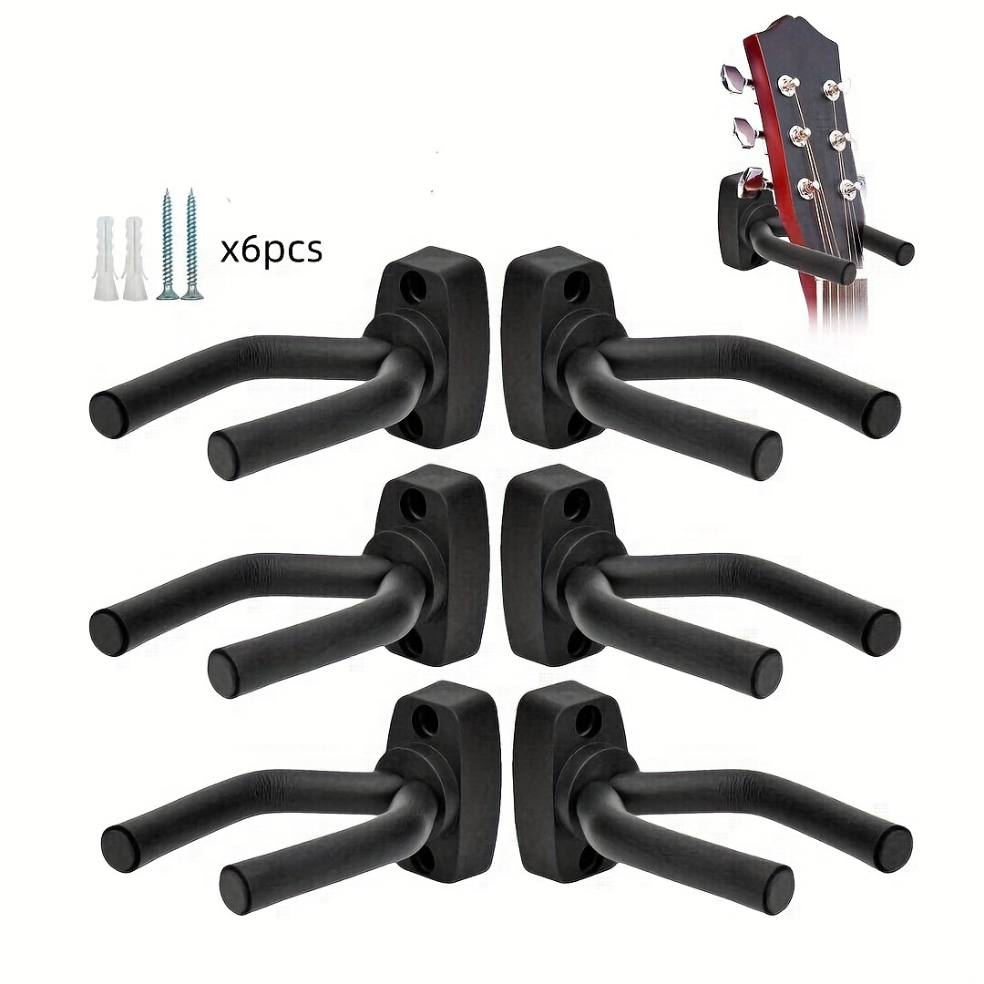 

6pcs Adjustable Guitar Wall Mounts - Hanger Hooks For All Instruments Including Guitars, Basses, Mandolins, & Ukuleles - With Protective Rubber Coating