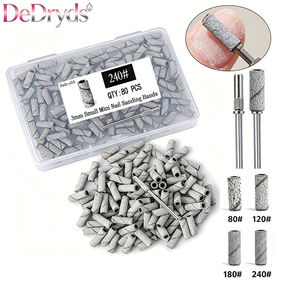 TEMU 80pcs 240 Grit Mini Nail Sanding Bands Suitable For Nail Drill Bit, Disposable Abrasive Sleeves For Acrylic Gel Polish Removal, Portable Storage