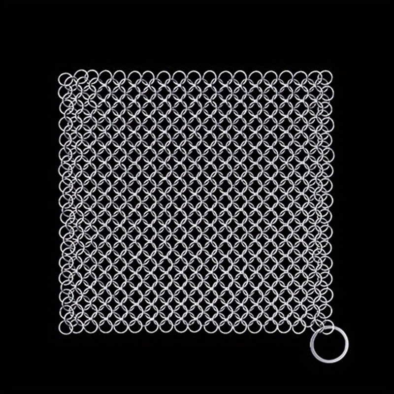 1pc Stainless Steel Chainmail Scrubber For Cookware, Durable Uncharged Cleaning Mesh For Pots, Pans, Cast Iron Skillets - Kitchen Dishwashing Tool