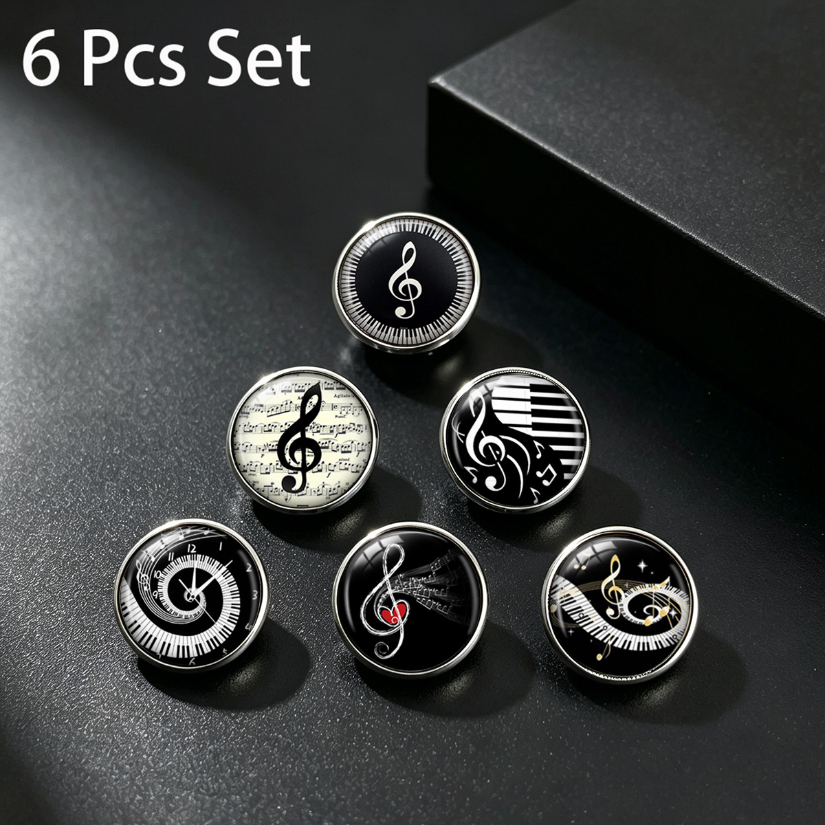 TEMU 6pcs Music Score Piano Keyboard Pattern Stainless Steel Lapel Pin Set, Unisex Accessory Pins For Artistic Music Lovers