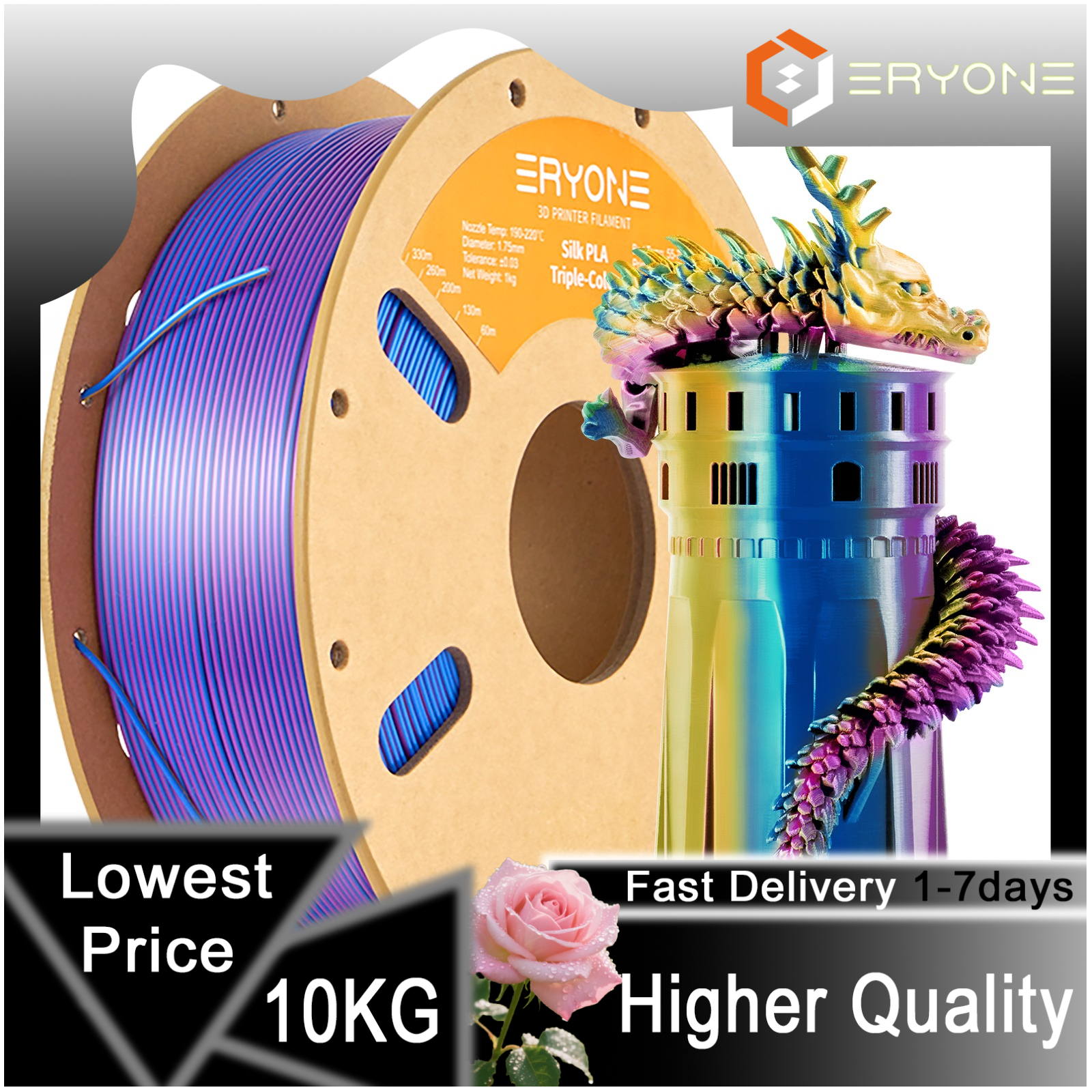 Eryone 10kg Tri-color 3d Printing Supplies Filament For 3d Printer, 1.75mm +/ -0.03mm