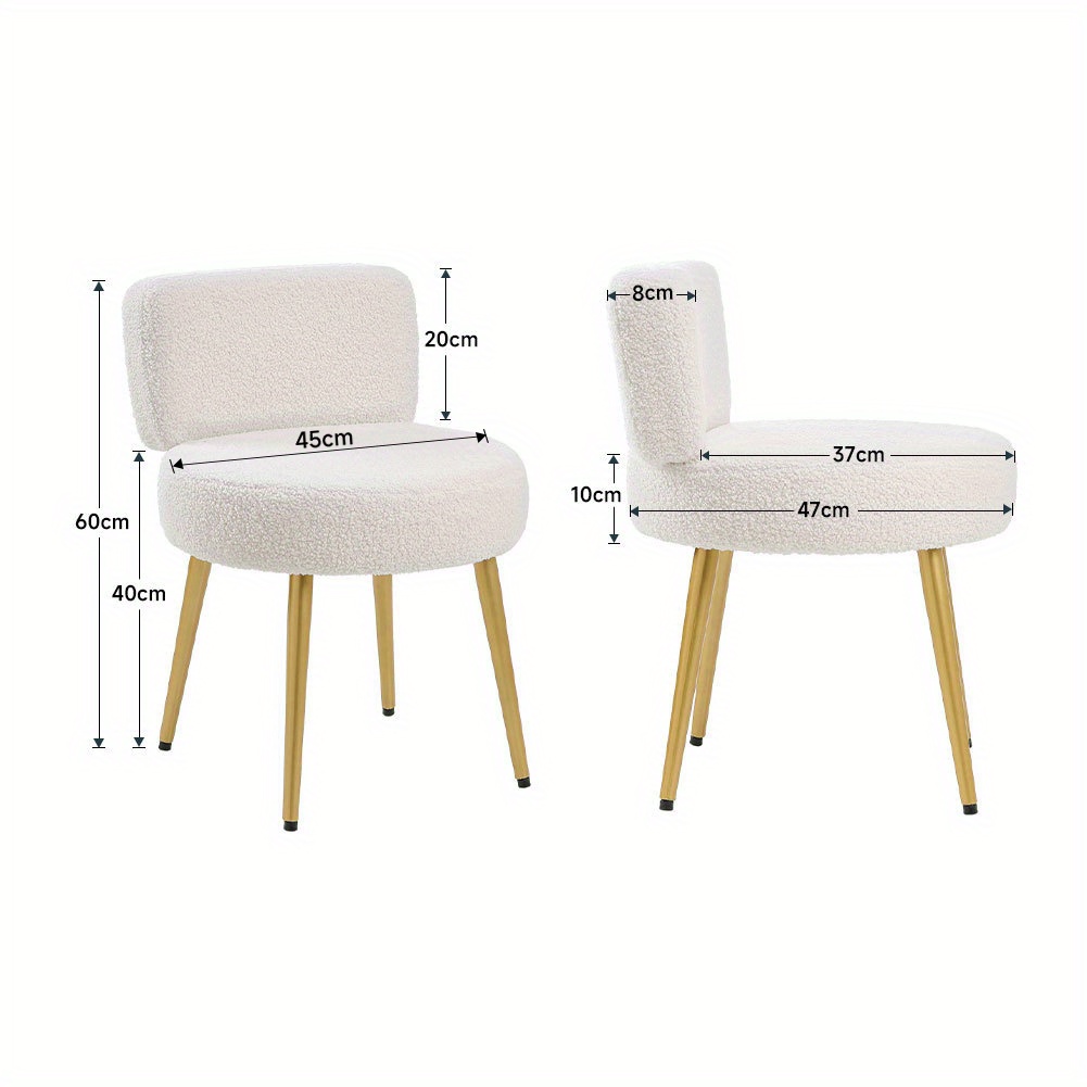 Beige Boucle Rest Chair Teddy Plush Makeup Chair with Metal Legs Small -UK Stock