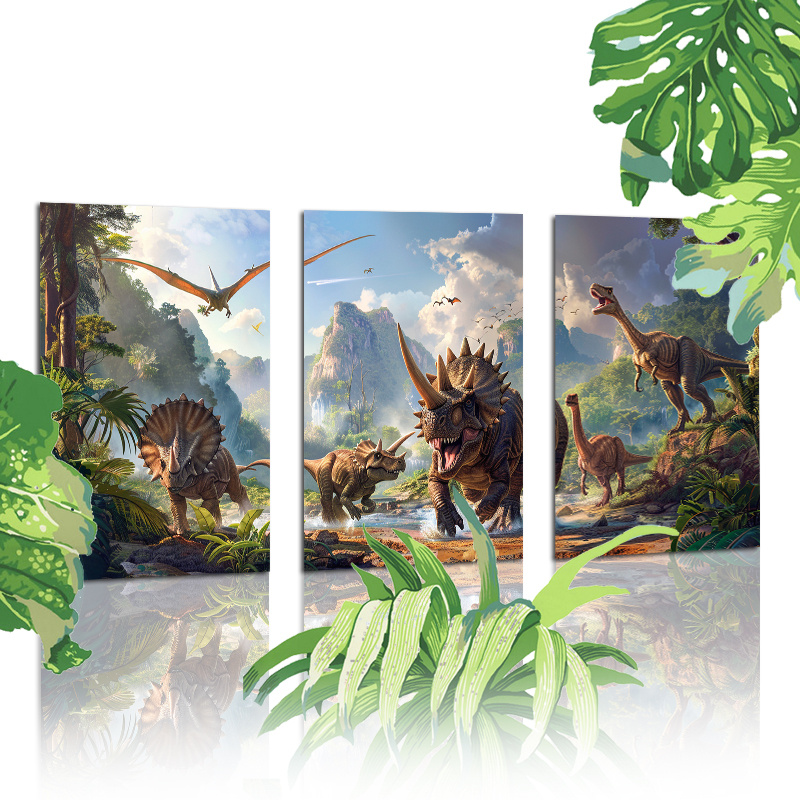 

Ensemble de 3 Toiles d'Art Forêt de Dinosaures - Murales Non Encadrées pour Chambre & Décoration de Bureau à Domicile, Affiches de 12x18 pouces, Parfaites pour la Décoration de