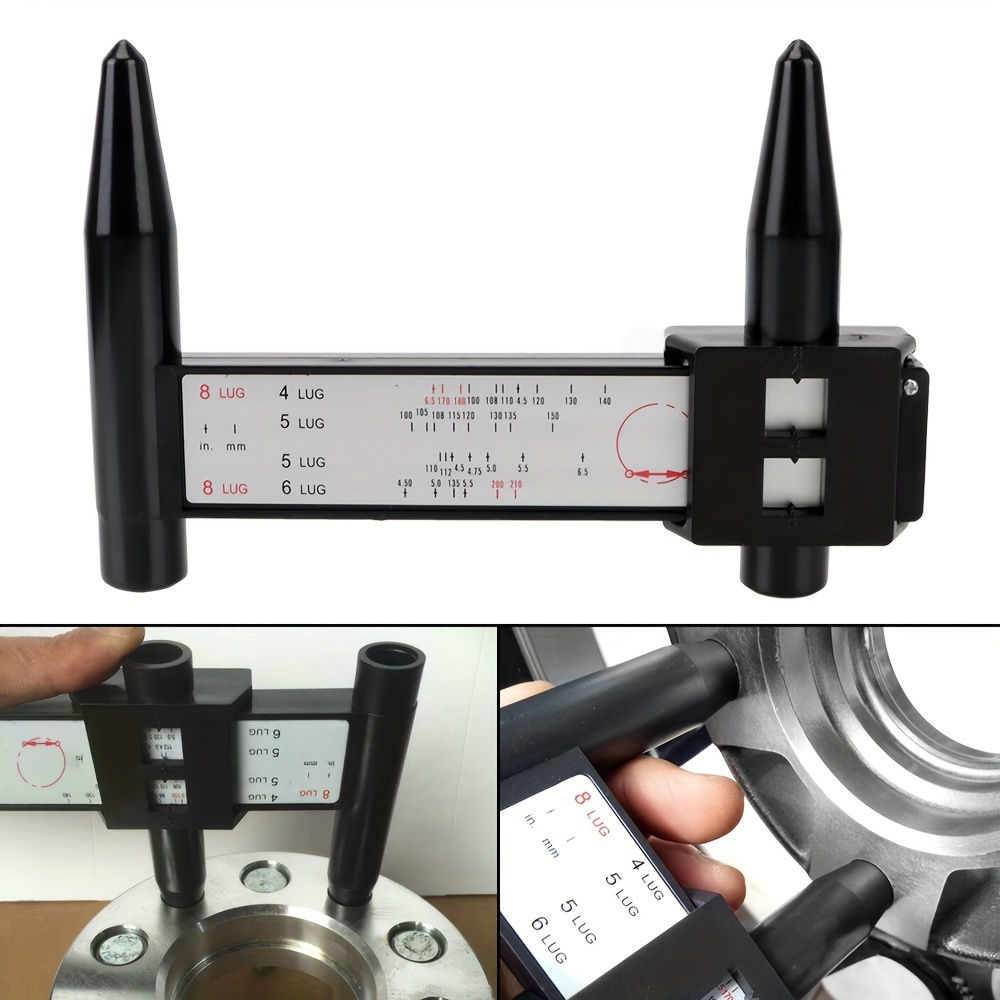 

1pc Thickness Inspection Hole Distance Ruler Wheel Rim Bolt Pattern Black Pcd Caliper Hole Distance Measuring Tool