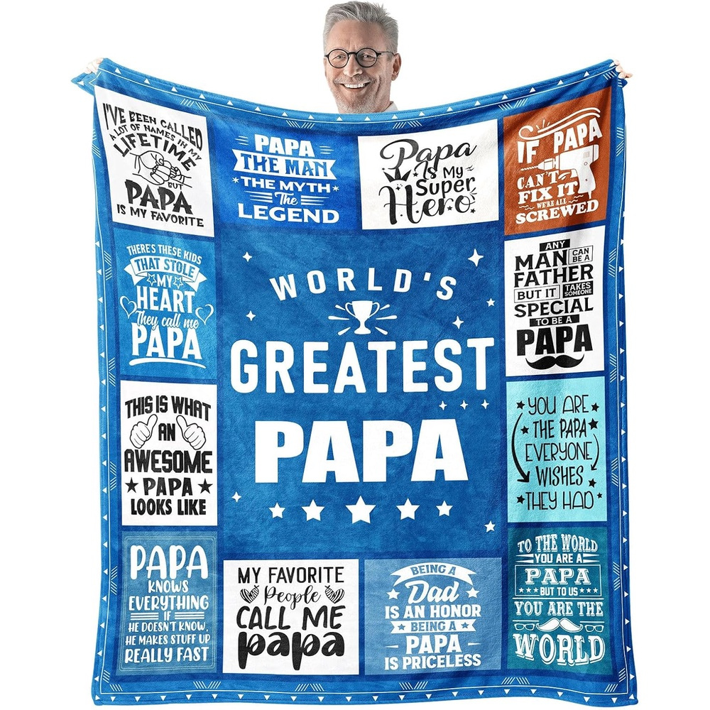 

1pc Papa Reversible Flannel Blanket - Contemporary Style, Cartoon Theme, All Multipurpose Knitted Bedding, , 100% Polyester, 300-350gsm, Ideal For Birthday & Christmas Gift