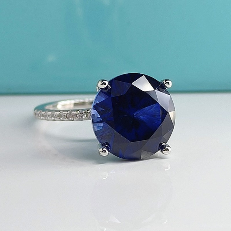 925 Sterling Silver Simple Blue Stone Ring, Elegant Gift