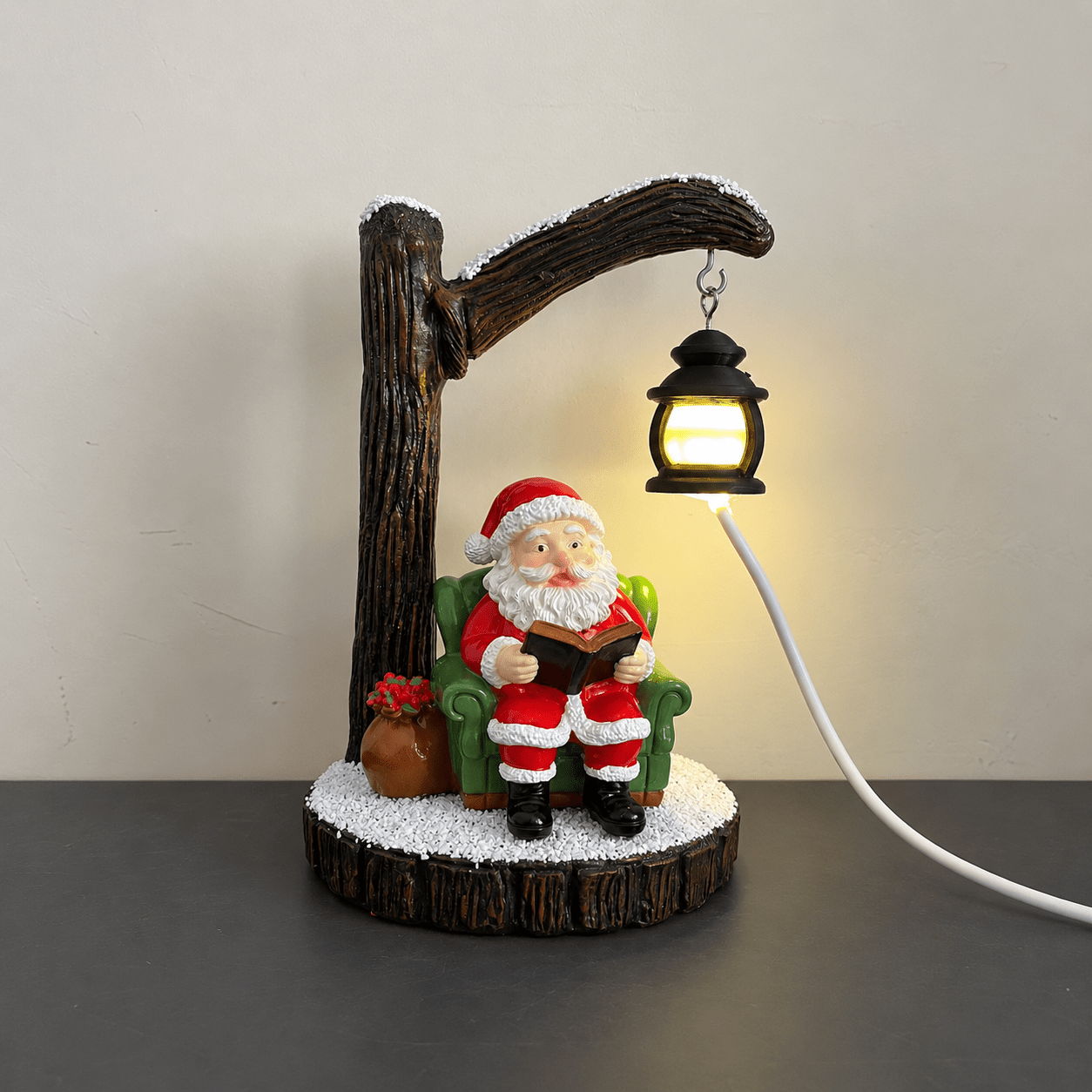 TEMU Lighted Santa Claus Reading Christmas Night Light, Warm Led Street Lamp With Snowy Base, Cozy Santa Tabletop Figurine Decor For Mantel, Shelf,