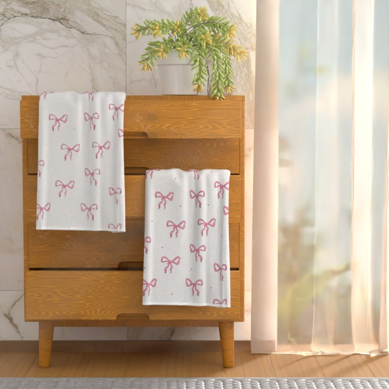 

2pcs Pink Soft & Quick-dry Towels - Kitchen, Bathroom, Gym | Polyester Hand Towels With Decorative Ribbon Pattern | Ideal For Home Decor, Travel, Spa