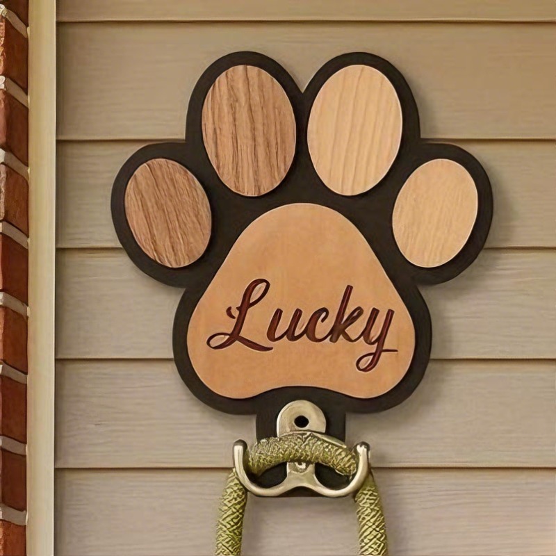 Temu – TEMU 1pc Personalized Engraved Dog Leash Hook With Paw Print – Custom /number/date – Wood Wall Hanger For Leashes & Collars – Entryway, , (polished