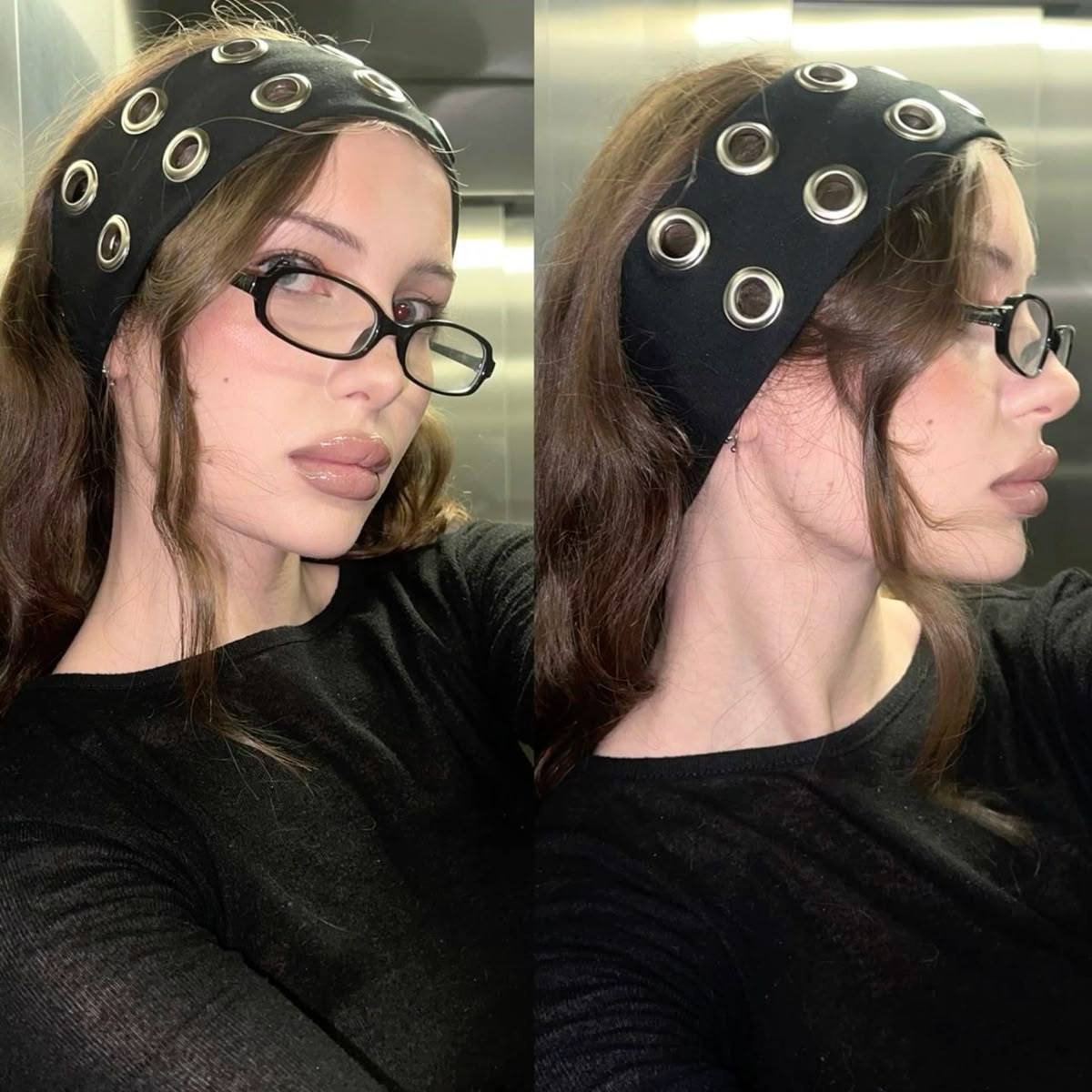 Women Elastic Headband Wide Y2K Casual Sporty Hair Accessory Black Amazon.com : Uchyius Grommet Headband, Y2k Wide Eyelet  main image 4