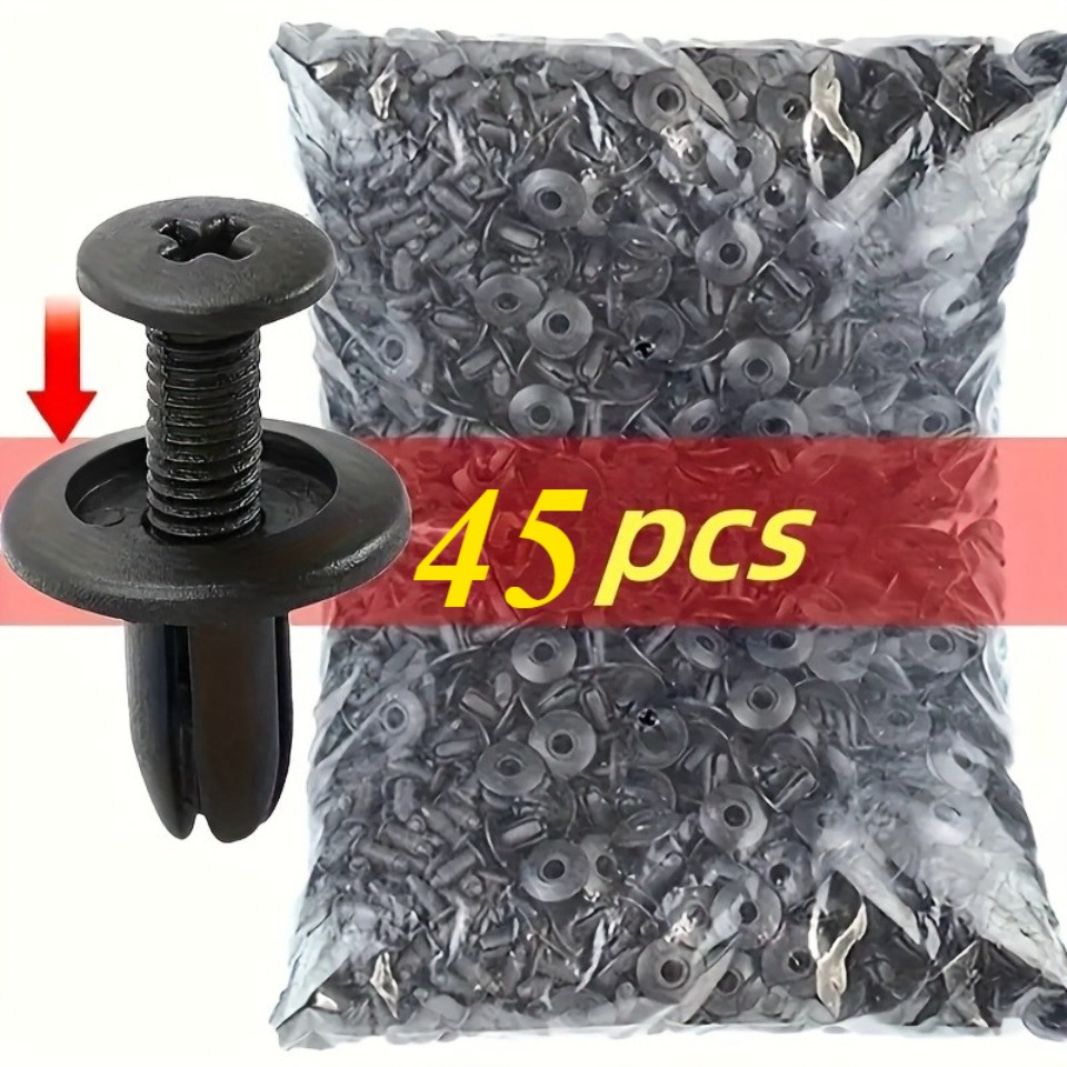 TEMU 45pcs Of Heavy-duty Plastic Rivet Fasteners - Fully Threaded Cover Screws With Threaded Shafts, Used For Automobiles, Industries, Homes, Offices