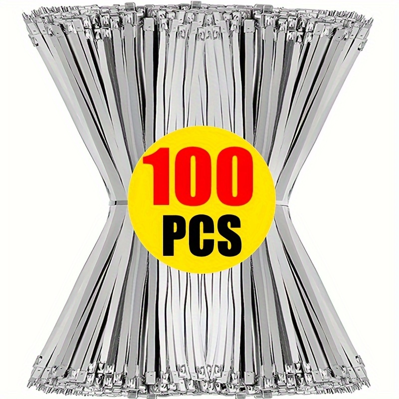 TEMU 100-pack 7.9 Inch Heavy Duty Stainless Steel Zip Ties - Rust Resistant, High Temperature Resistant Metal Cable Ties For Machinery, Automotive,