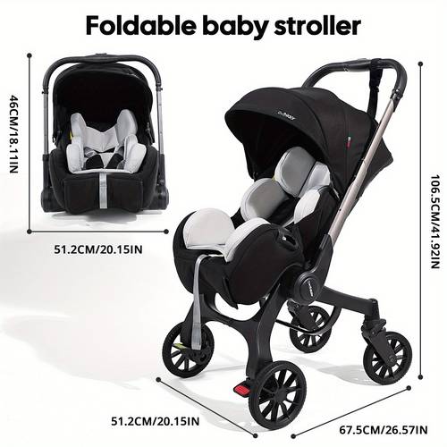 travel baby stroller foldable and bidirectional adjustable sunshade roof metal frame and comfortable fabric multiple colors green