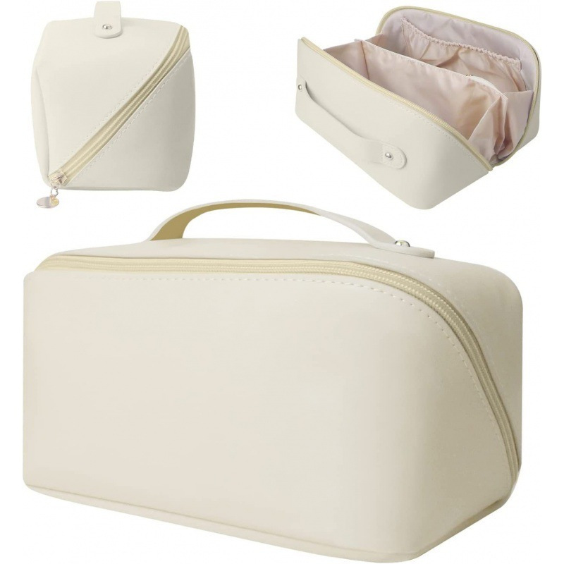 TEMU XHSGX Grand Trousse de Cosmétique Grande Capacité avec Diviseurs Internes, Organisateur de Rangement Cosmétique Ouvert à Plat avec Poches