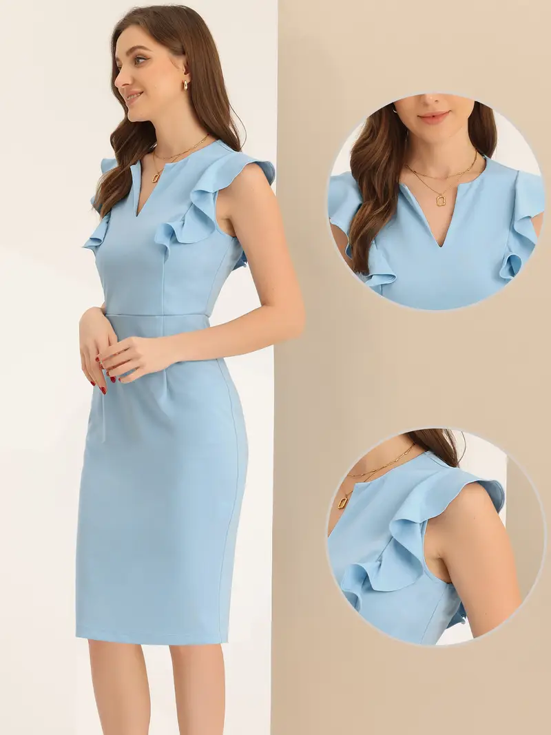 business sheath dress womens split v neck sleeves ruffle - Temu business sheath dress womens split v neck sleeves ruffle - Temu