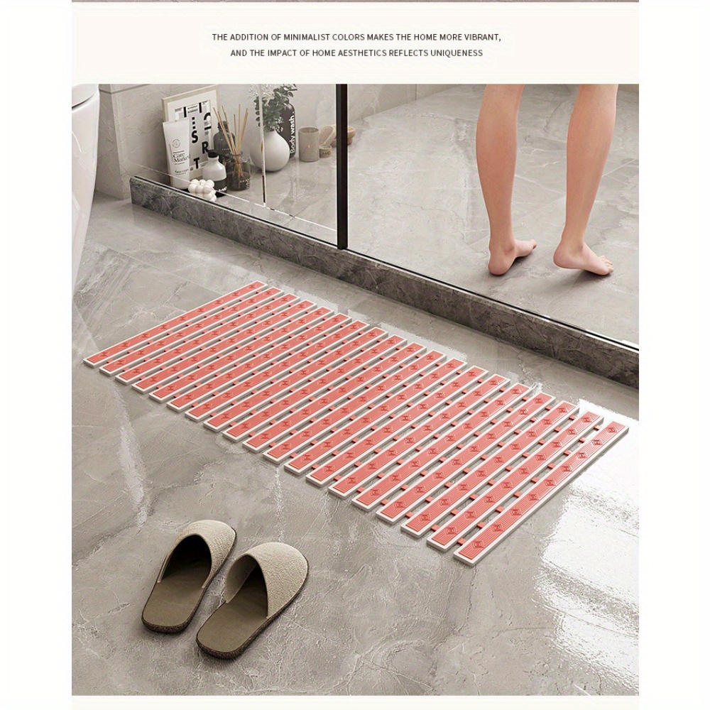 bathroom tpe bamboo board bath mat non slip shower mat with striped design 1cm thick rubber backing 4400gsm durable bathroom floor mat for safety   bathroom mat safety shower mat modern bathroom decor nonslip backing Product details 0
