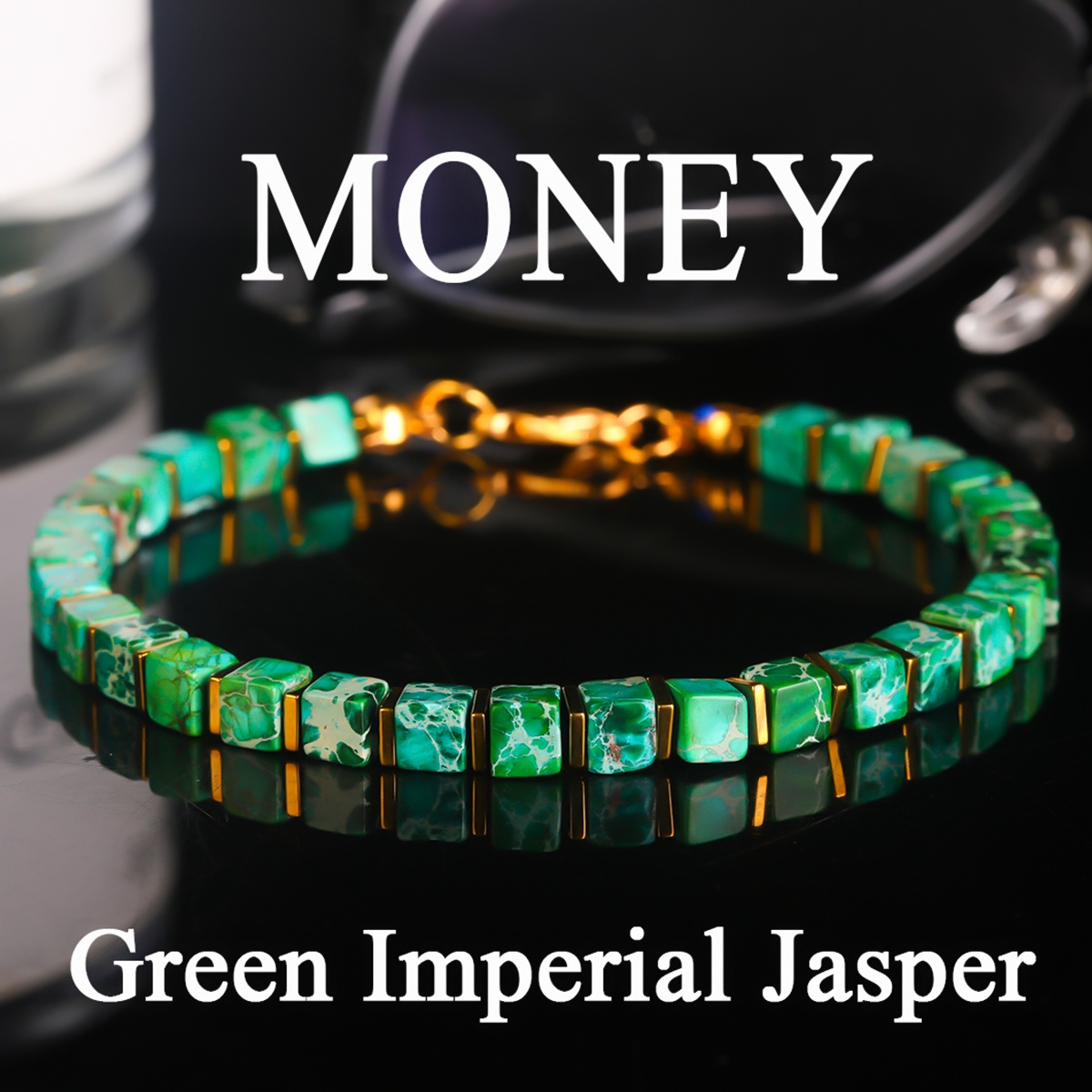 Image of Green Imperial Jasper Bead Money Bracelet, Attracting Wealth, , And . Handmade Natural Stone Jewelry, Suitable For Daily Wear And Gift