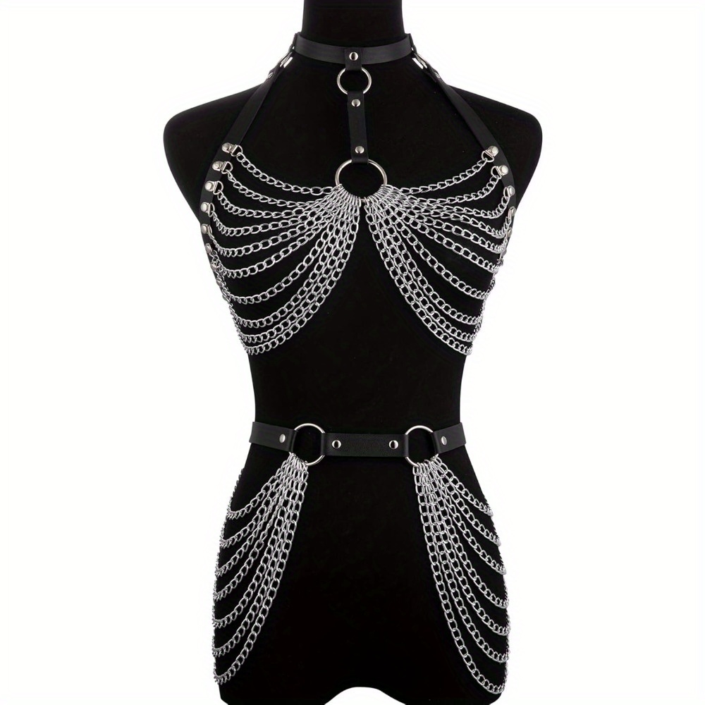 womens punk leather body chains layered waist belly chain - Temu display picture 3