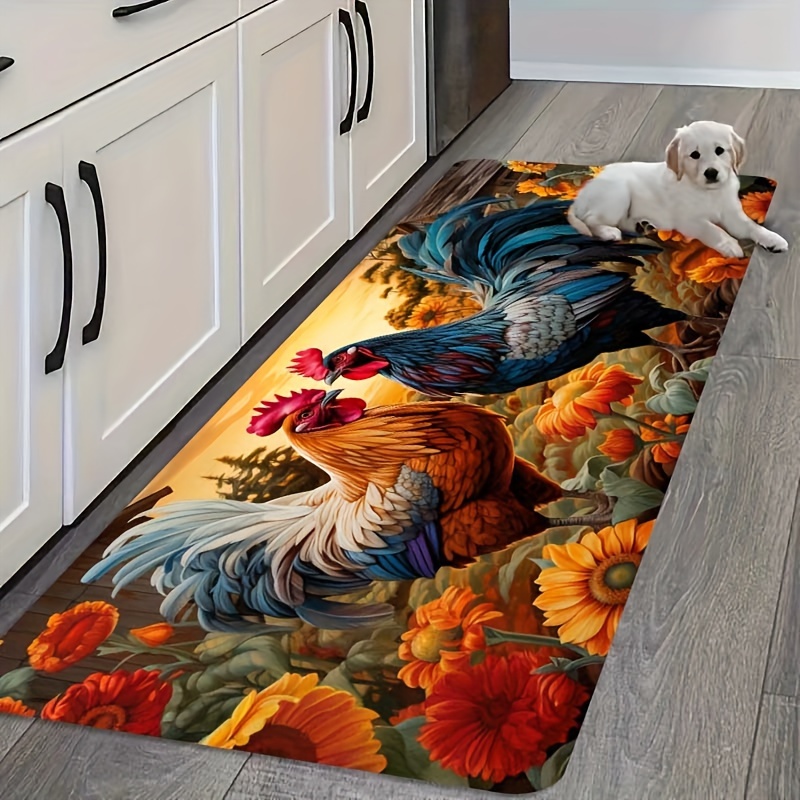 TEMU 1 Floor Mat With A Rooster Pattern, Non-slip And Washable. Used As A Carpet Or Doormat, Suitable For Bedroom, Living Room, Kitchen And Bathroom