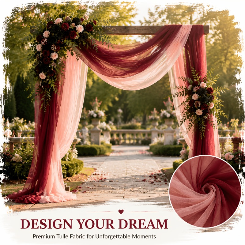 TEMU 2pcs Set Of Burgundy And Pink, Double-color Matching Set, Decorative Tulle And Sheer Fabric, Suitable For Curtain Decoration, Table And Chair