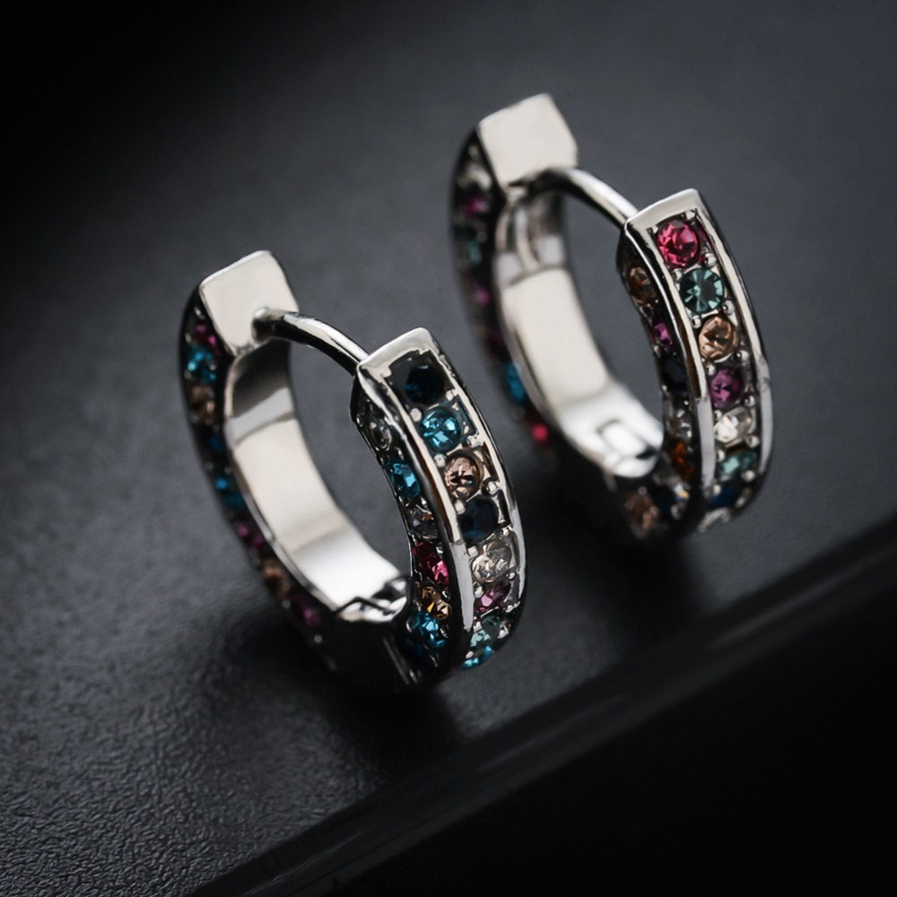 Micro-Pave Colored Imitation Square Ear Hooks, Premium Silvery Hoops